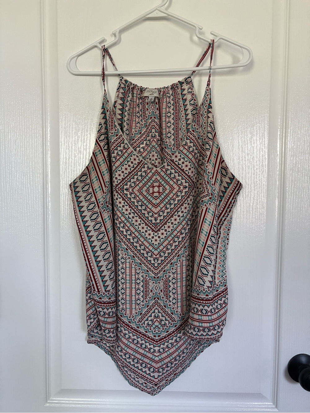 Soulmates Cream Geometric Print Halter Cami with Rust & Teal Accents